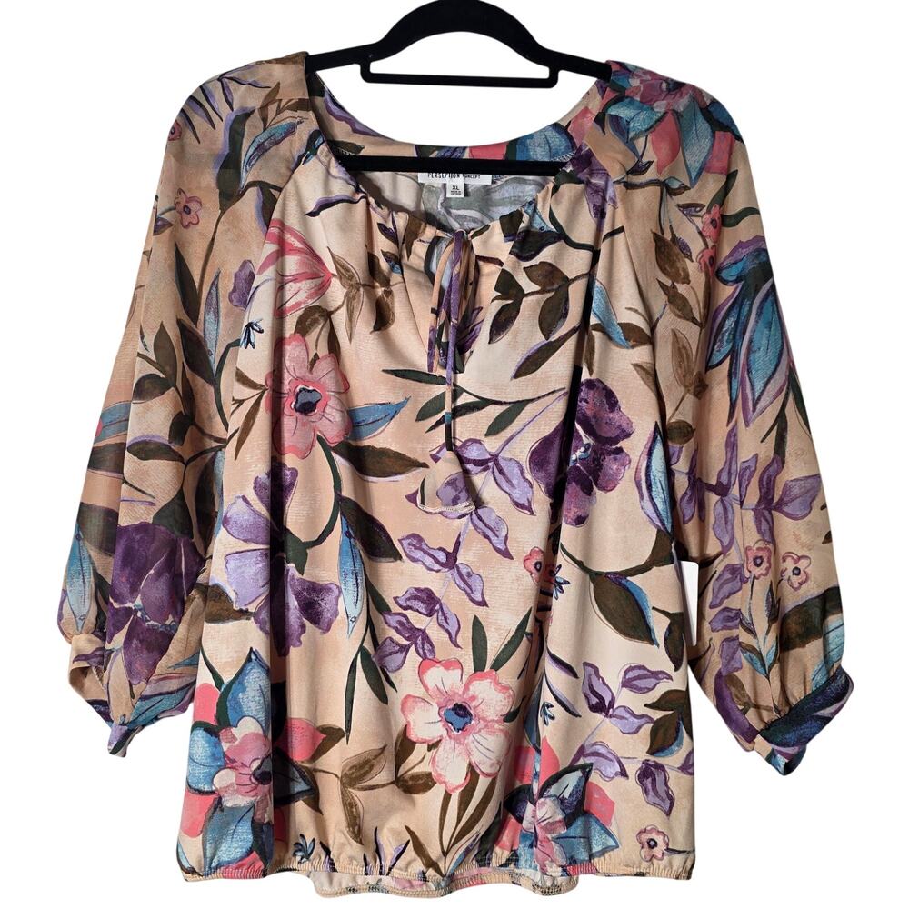 Perseption Concept Floral Peasant Blouse Size XL